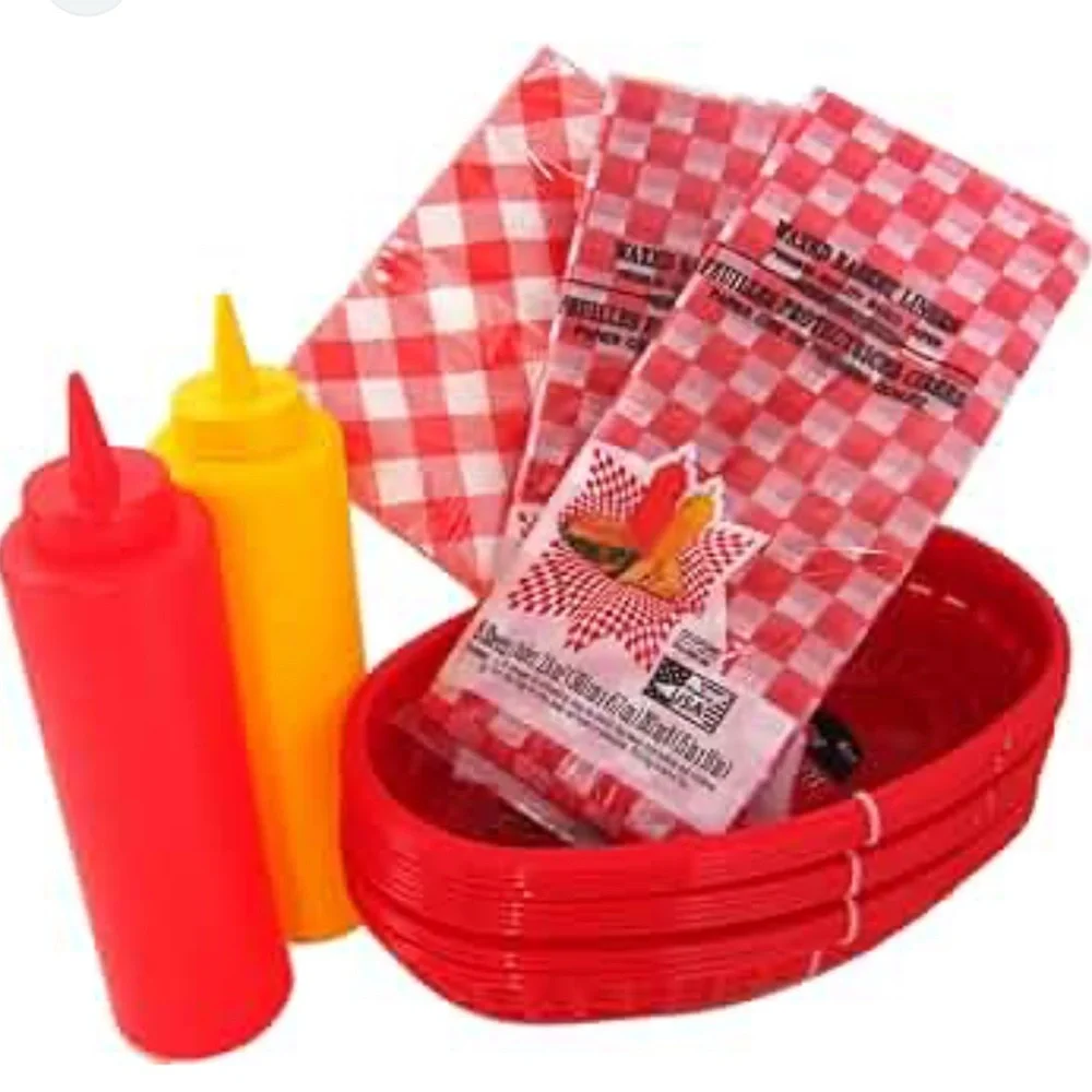 Mainstays Red and Yellow Condiment Dispenser Set with Basket Liners